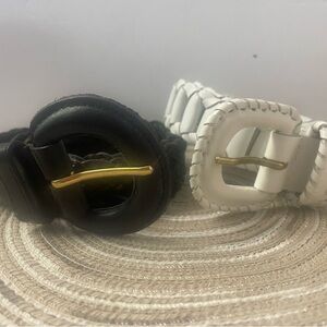 Fossil Black Braided Belt with Gold Buckle Set of 2